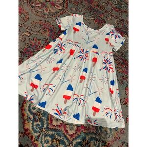 Romarose Girls Blue Patriotic Popsicle Fireworks Dress Size 4T Summer k7036